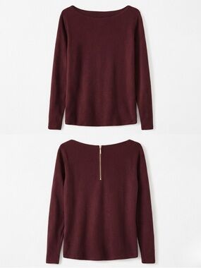 Michael Kors Burgundy Merlot Boatneck Sweater Gold Back Zipper - Small